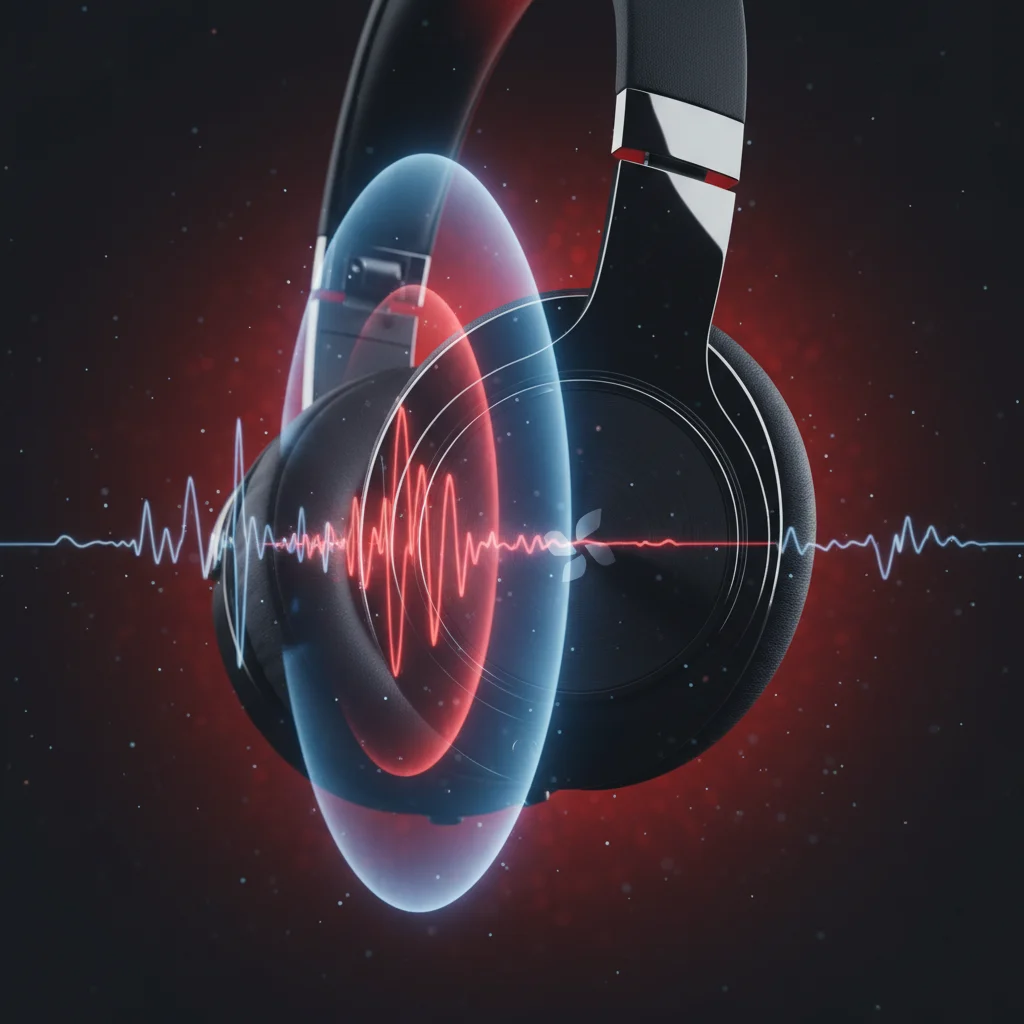 Headphone with noise cancellation waves visualization